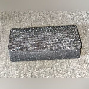 Y2K Rhinestone Glitter Clutch Chain Strap Prom Hoco Silver Sparkle Evening Bag